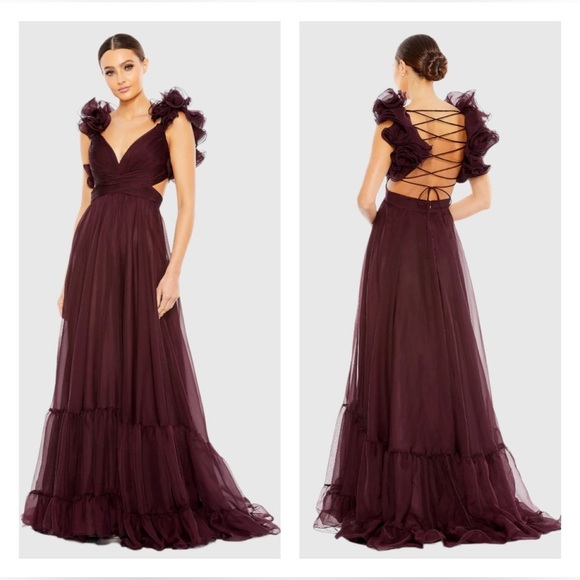 MAC DUGGAL 67911 NWOT Ruffle Tiered Cut-Out Chiffon Gown